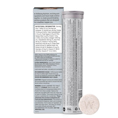Wellbeing Nutrition effervescent tube and box showing nutrition facts and pink tablet skin radiance collagen supplement