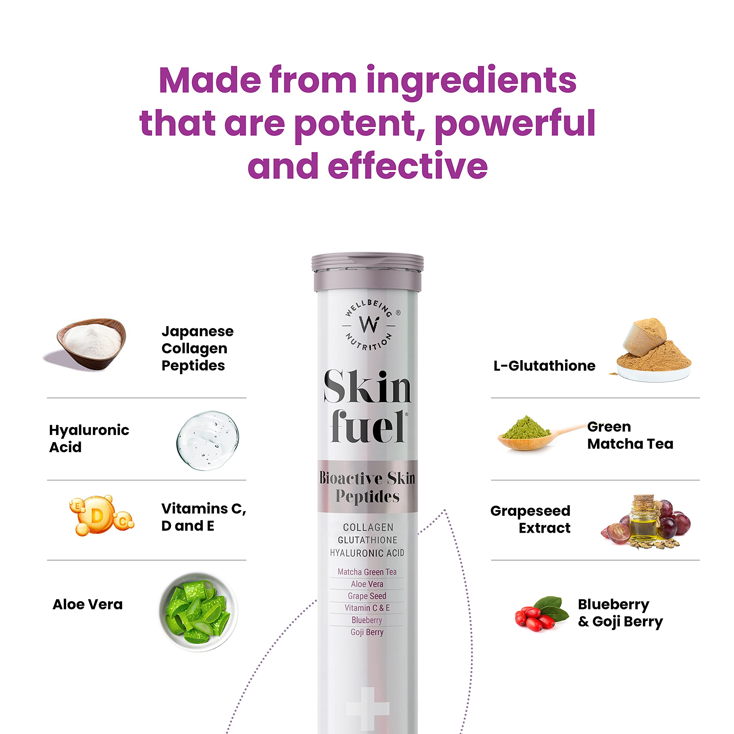 Skin Fuel tube with collagen peptides hyaluronic acid vitamins berries and antioxidants skin radiance collagen supplement
