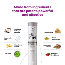 Effervescent supplement tube with ingredient icons for collagen and antioxidants
