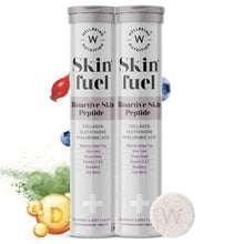 Two effervescent supplement tubes with purple-white label and dissolving tablets