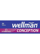 Wellman Conception 30 tablets box side with Wellman and Vitabiotics branding