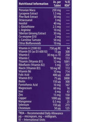 Nutritional information label for Wellman Conception tablets for men highlighting vitamins and minerals