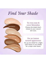 Body coverage foundation shade swatches on skin, including golden radiance tones