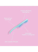 Light blue paddle hair brush with slim grip handle and dense detangling bristles