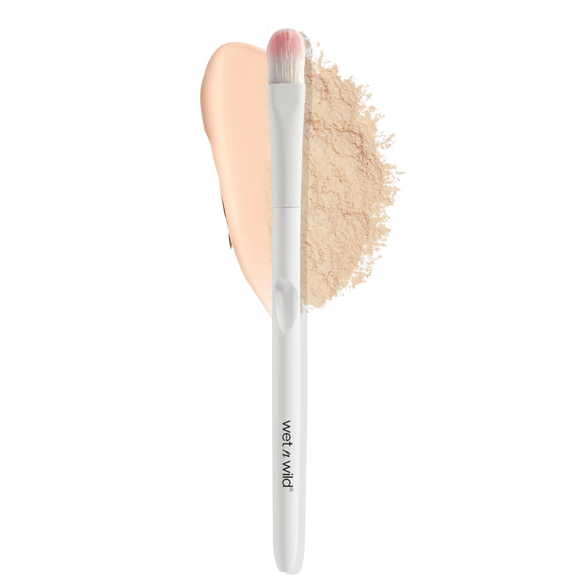 Wet n Wild concealer brush for under eyes with soft bristles and beige makeup powders
