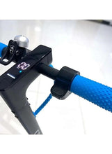 Electric scooter handlebar display and thumb throttle with blue grip