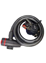Coiled cable lock with keyhole and red release tabs