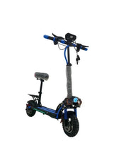 Blue foldable electric scooter with headlight, grips, and rear fender