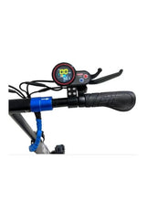 E-scooter handlebar with round digital display and blue grips