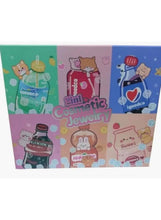Girls beauty set gift box with cat, heart, and candy-themed illustrations