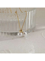 Gold Colour Lariat Necklace with Dual Pearl Drops