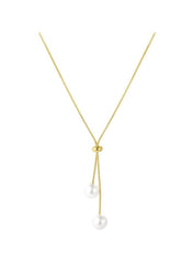 Gold Colour Lariat Necklace with Dual Pearl Drops