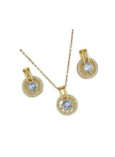 Gold-tone crystal circle pendant necklace and earrings set