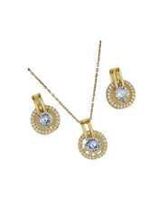 Gold Colour Crystal Circle Pendant Necklace & Earring Set