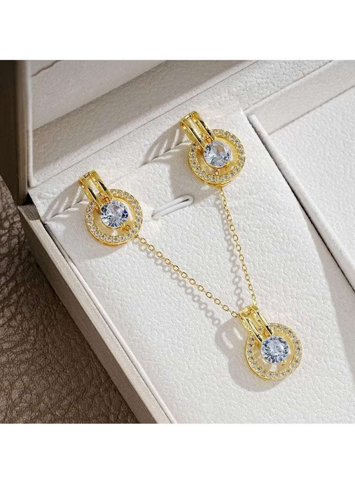 Gold Colour Crystal Circle Pendant Necklace & Earring Set