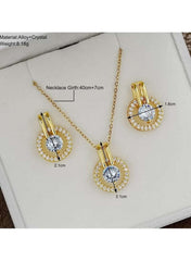 Gold Colour Crystal Circle Pendant Necklace & Earring Set