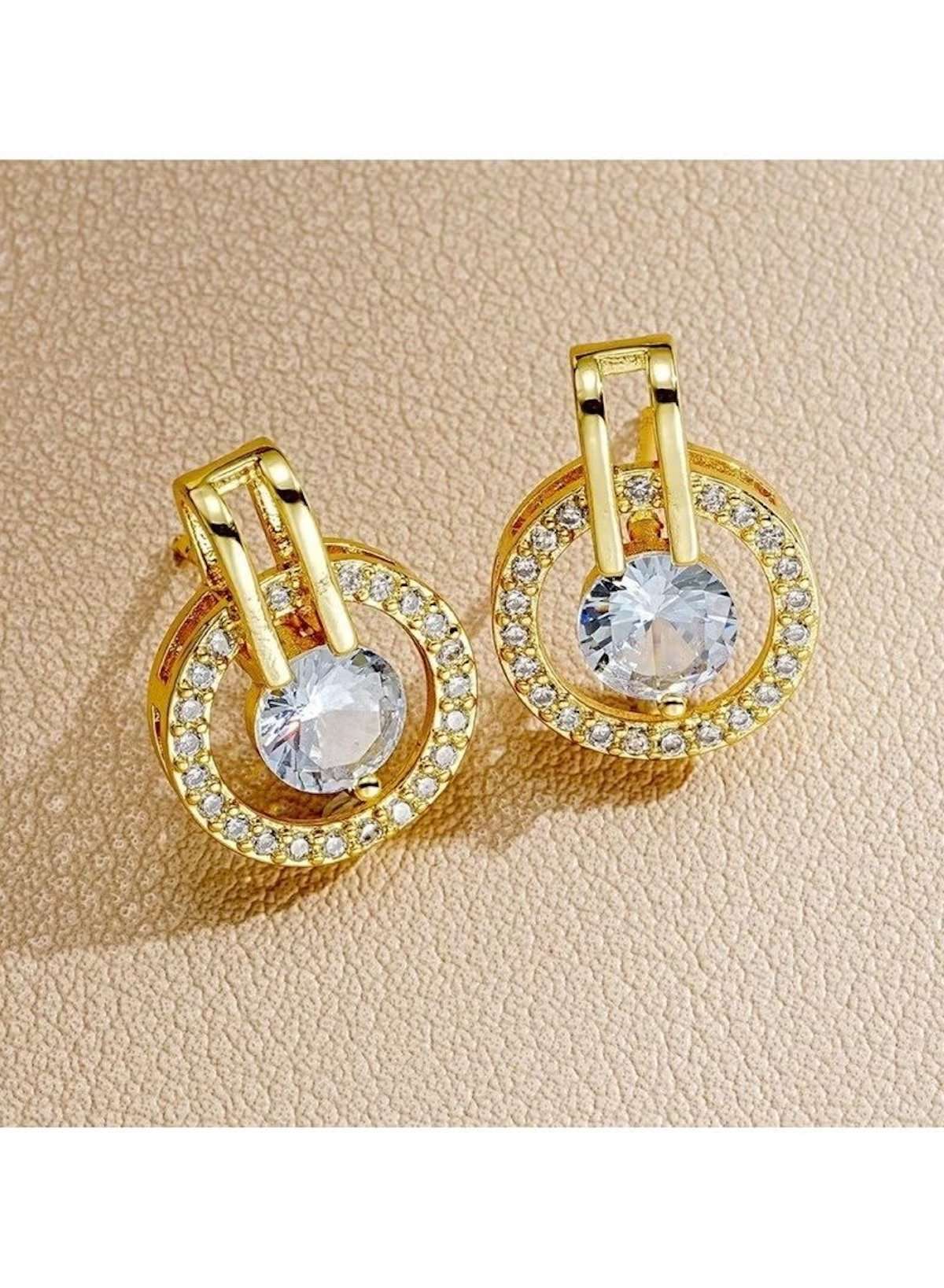 Gold Colour Crystal Circle Pendant Necklace & Earring Set