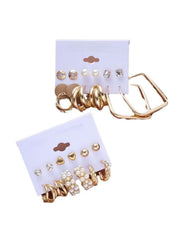 12-Piece Retro Pearl & Geometric Earrings Set for Women