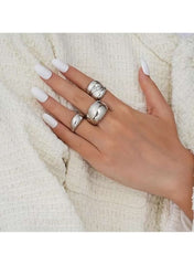 Irregular Opening 3-Piece Silver Color Ring Set – Modern Minimalist Style