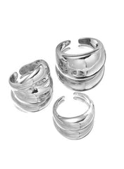 Irregular Opening 3-Piece Silver Color Ring Set – Modern Minimalist Style