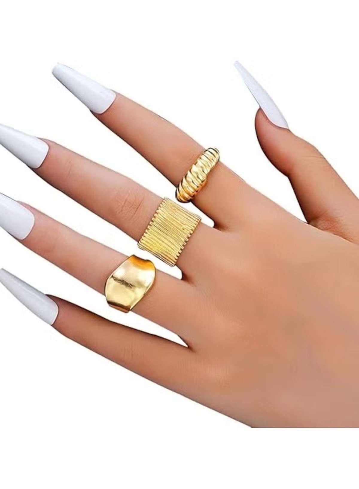 Irregular Opening 3-Piece Gold Color Ring Set – Modern Minimalist Design