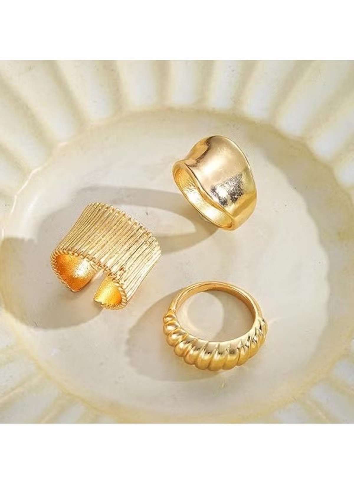 Irregular Opening 3-Piece Gold Color Ring Set – Modern Minimalist Design