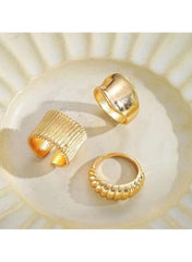 Irregular Opening 3-Piece Gold Color Ring Set – Modern Minimalist Design
