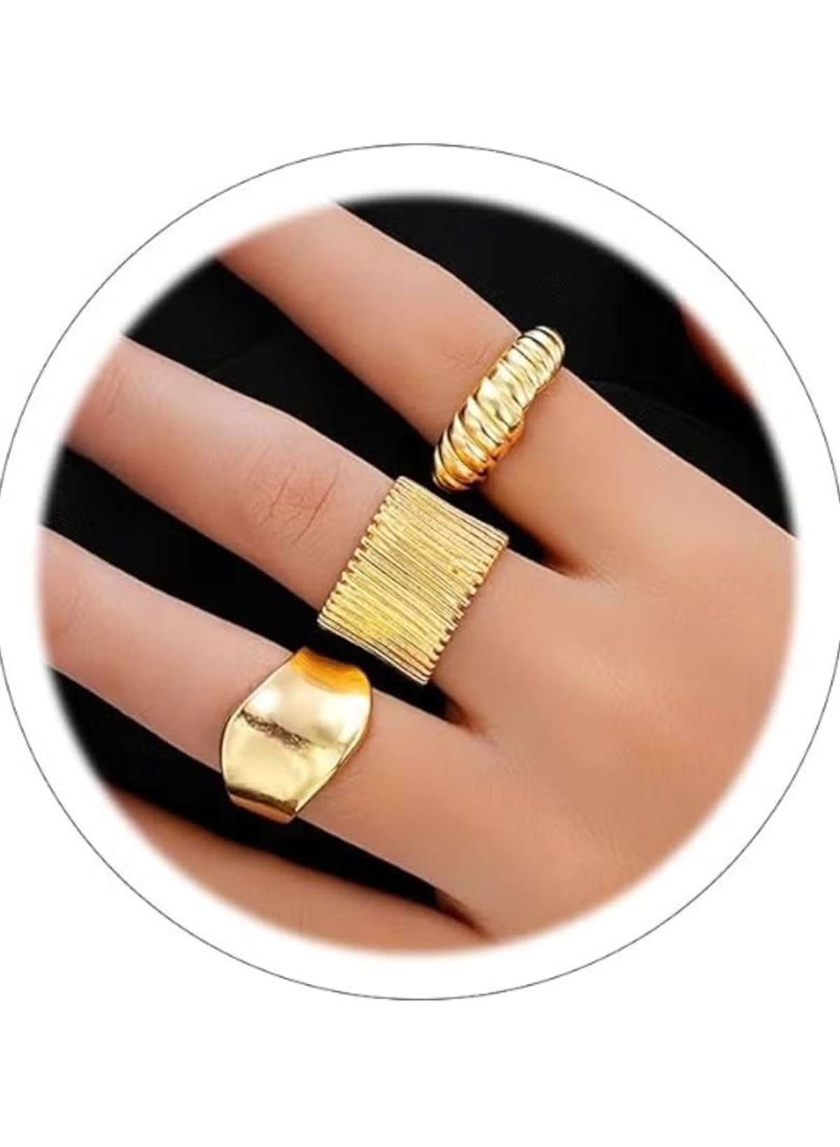 Irregular Opening 3-Piece Gold Color Ring Set – Modern Minimalist Design