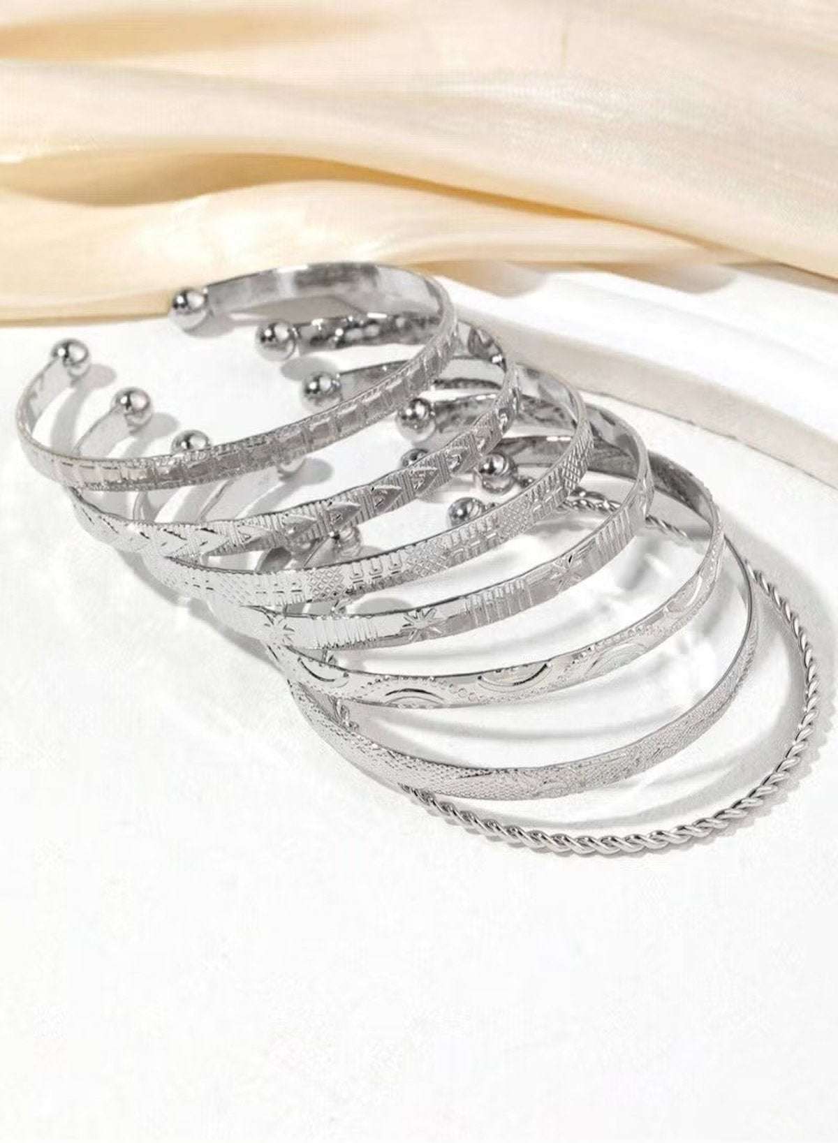 7-Piece silver-Tone Colour  Open Cuff Bangle Bracelet Set