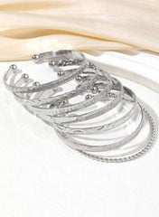 7-Piece silver-Tone Colour  Open Cuff Bangle Bracelet Set