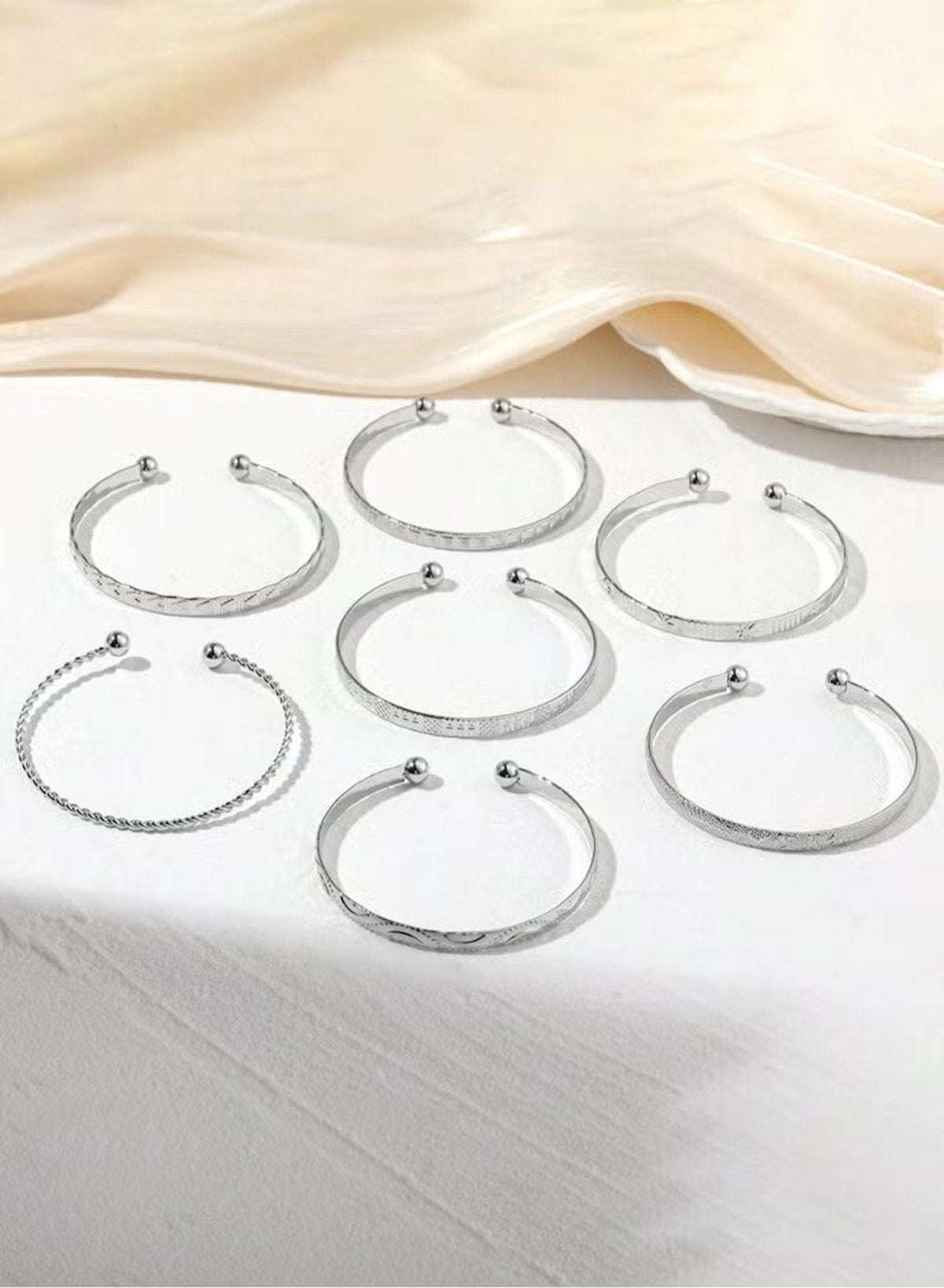 7-Piece silver-Tone Colour  Open Cuff Bangle Bracelet Set