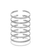 Silver-tone open cuff bangle bracelet set, stacked with ball details, 7 pieces
