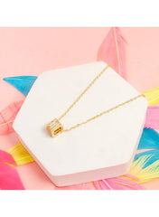 Gold Cube Pendant Necklace with Rhinestone – Minimalist Geometric Charm