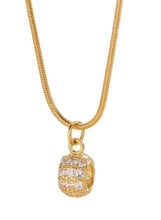 Gold-tone chain necklace with round crystal pendant and small loop bail