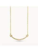 Gold rhinestone curved bar necklace with crystal accents at both ends
