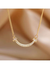 Gold Curved Bar Necklace with Crystals