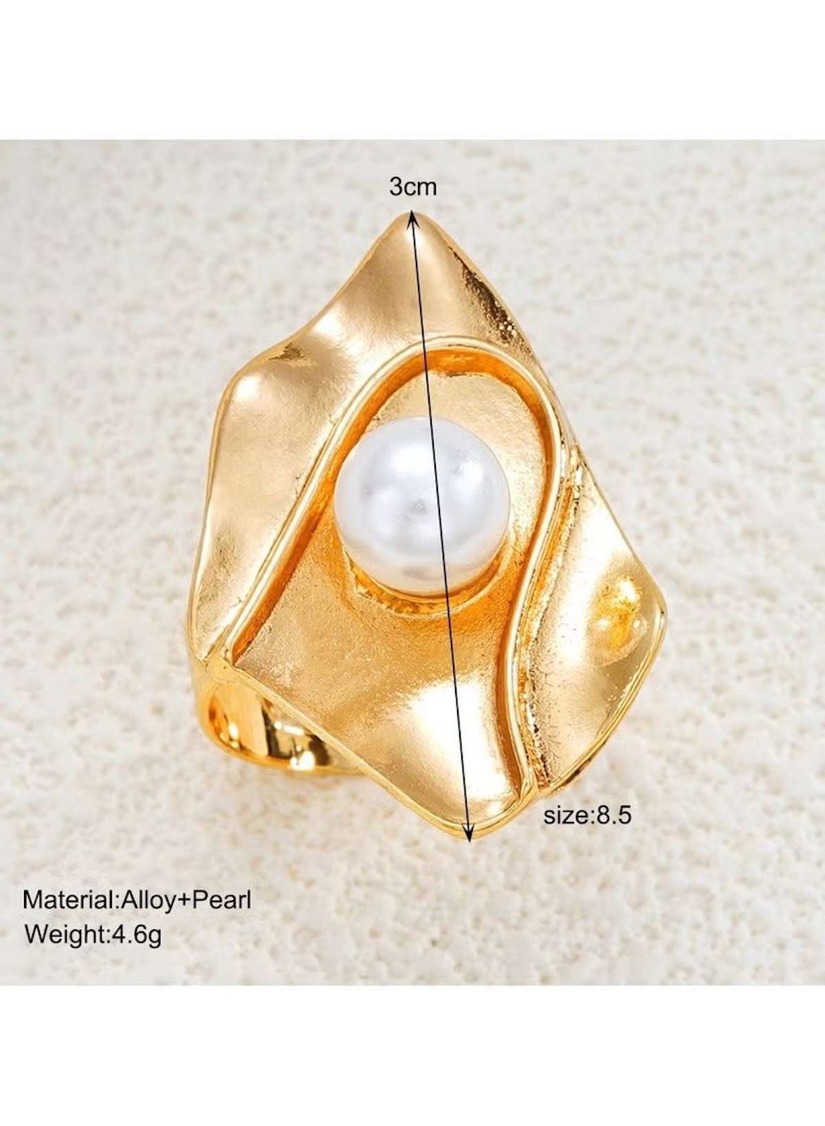 Statement Pearl Ring – Gold Color Tone with Sculpted Design