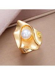 Statement Pearl Ring – Gold Color Tone with Sculpted Design