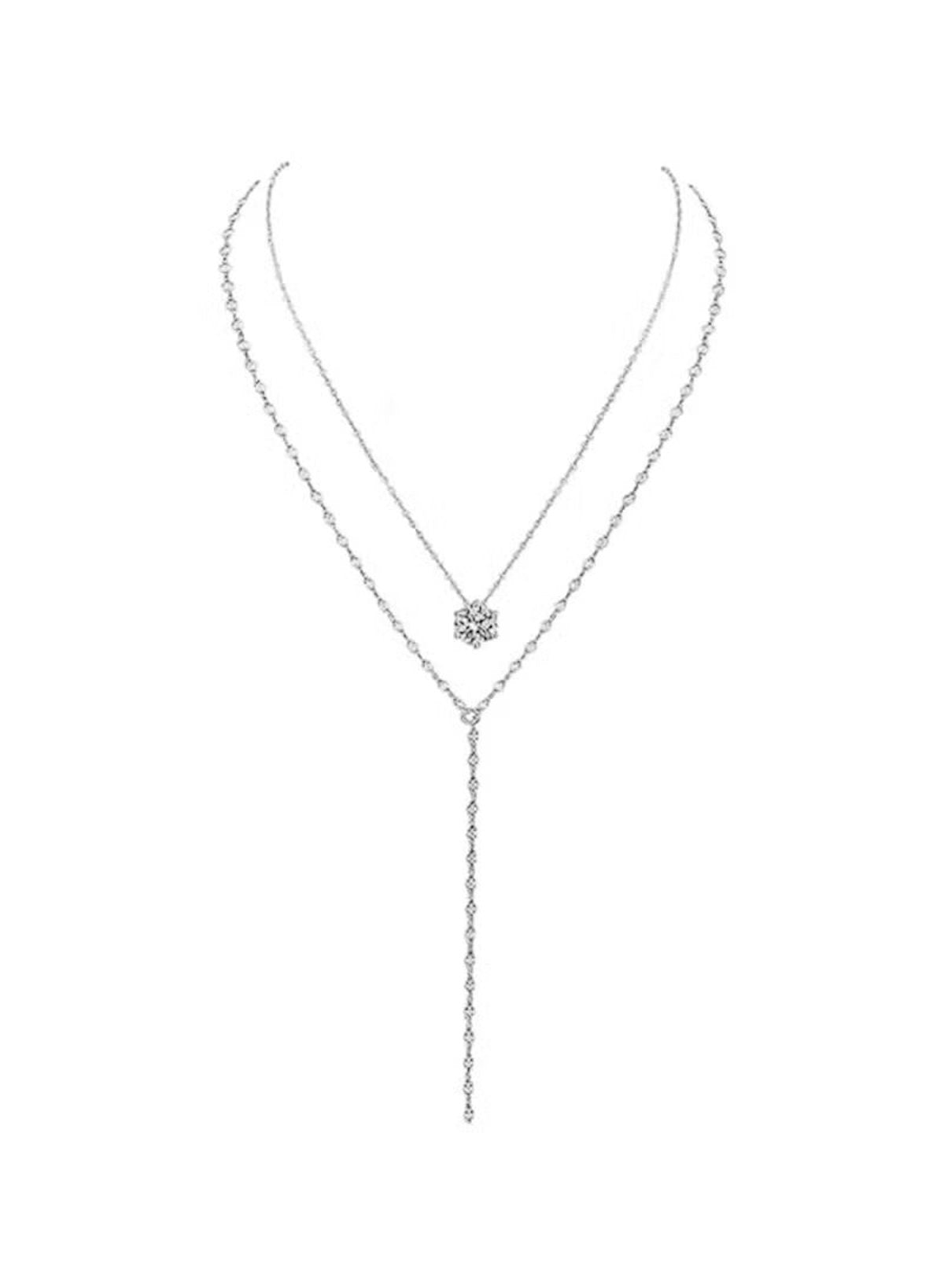 Delicado collar de perlas con forma de Y en tono dorado
