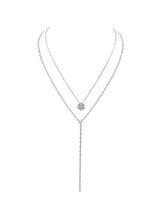 Y-shaped lariat necklace with small pearl drop center and long dangling chain