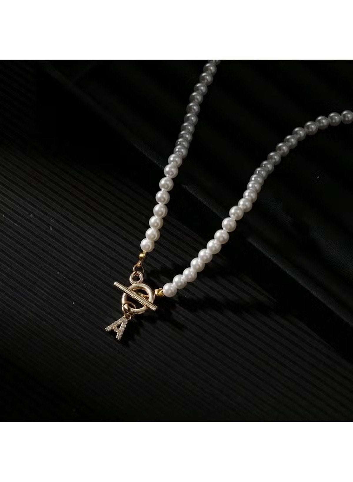 Personalized Pearl Beaded Necklace with Gold Initial Charm