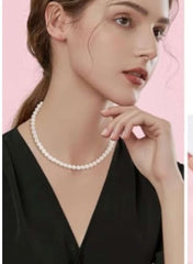 Elegant Pearl Necklace with Alloy Clasp – White, 1 cm Pearls