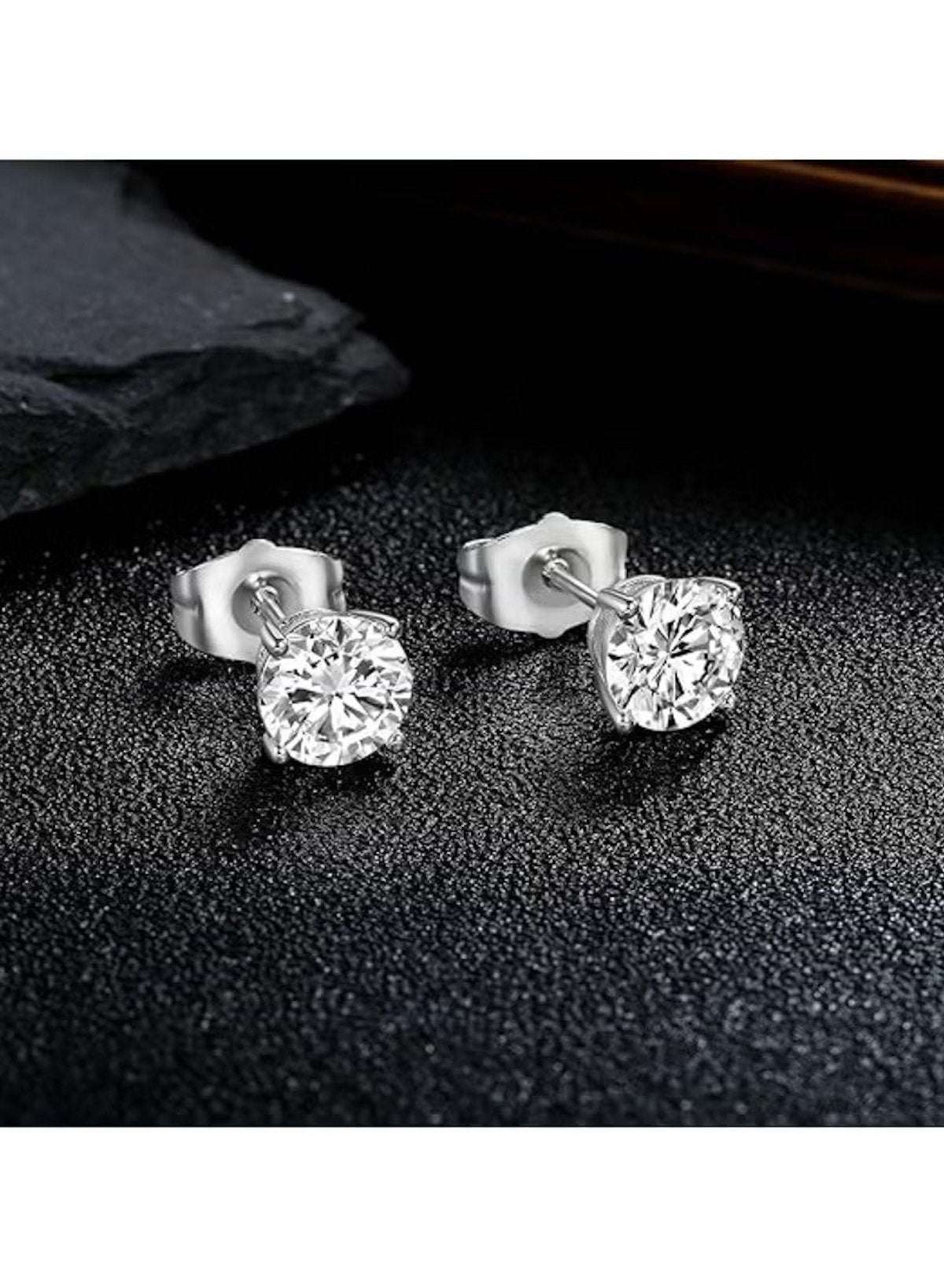 5-Pair Silver Color-Plated Cubic Zirconia Stud Earrings Set – Multiple Sizes