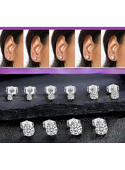 5-Pair Silver Color-Plated Cubic Zirconia Stud Earrings Set – Multiple Sizes