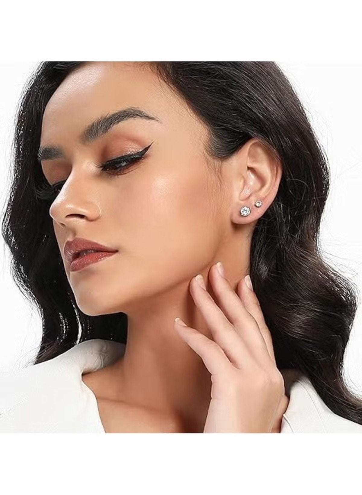 5-Pair Silver Color-Plated Cubic Zirconia Stud Earrings Set – Multiple Sizes