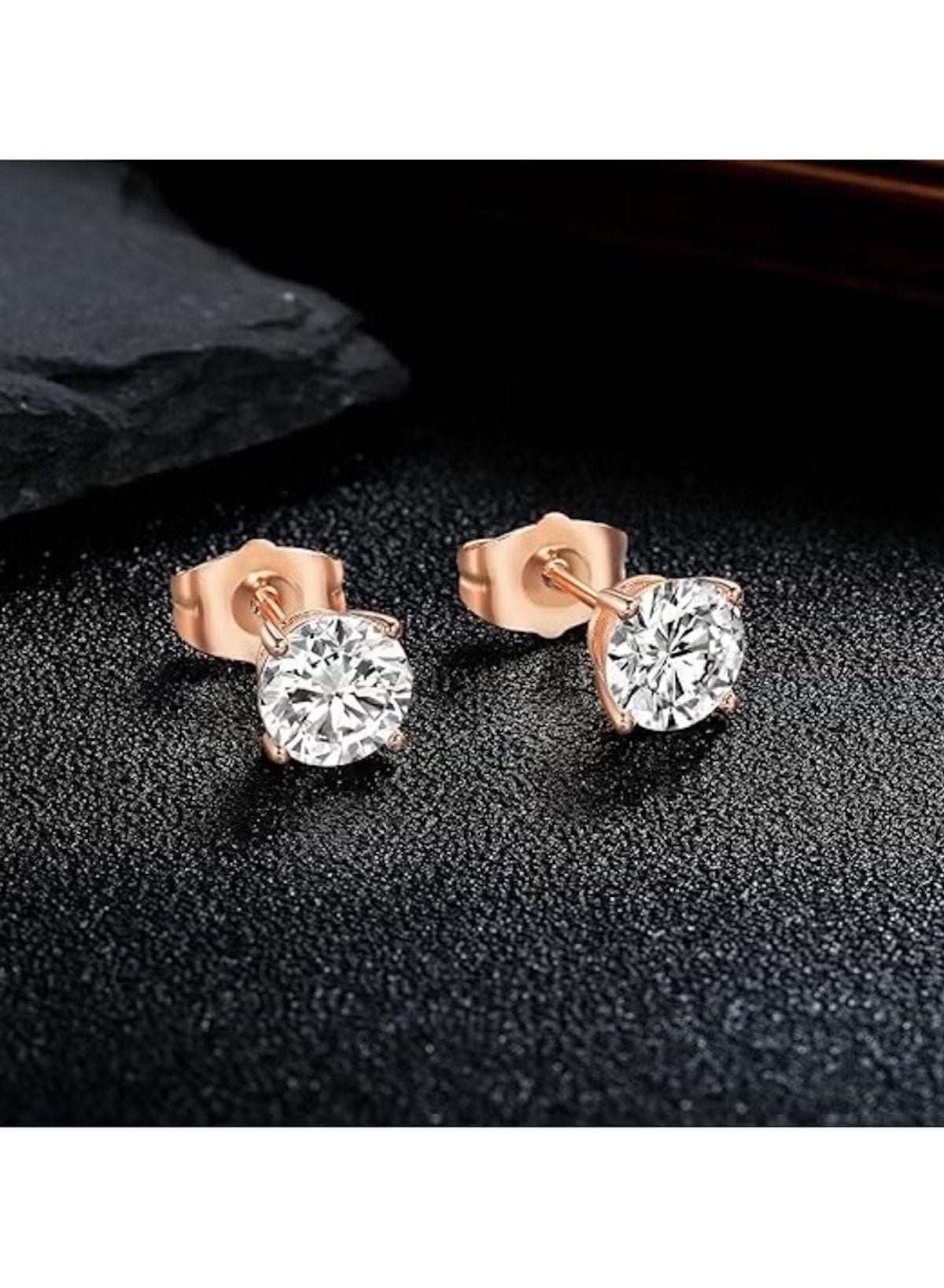 5-Pair Silver Color-Plated Cubic Zirconia Stud Earrings Set – Multiple Sizes