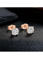 5-Pair Silver Color-Plated Cubic Zirconia Stud Earrings Set – Multiple Sizes