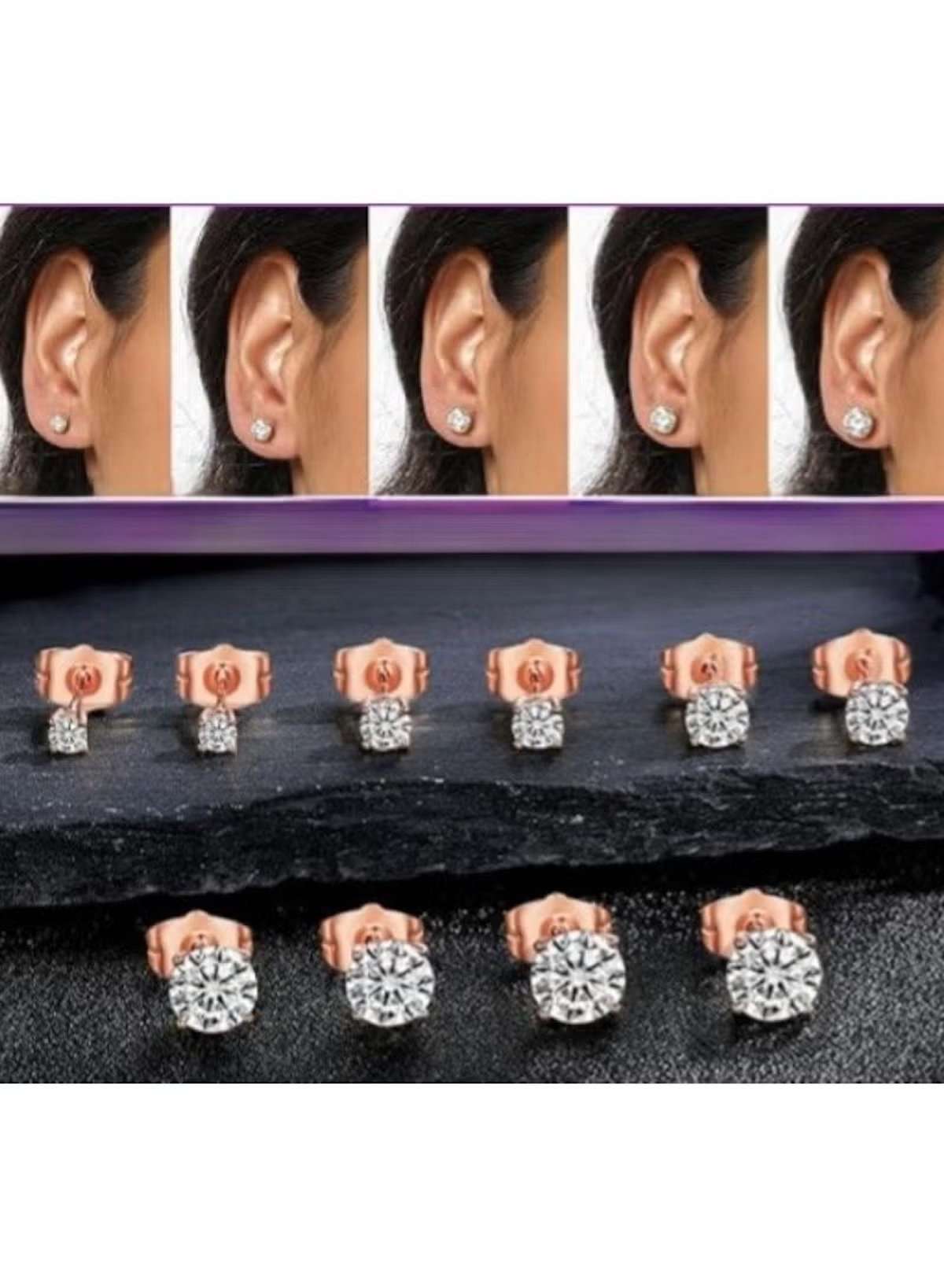 5-Pair Silver Color-Plated Cubic Zirconia Stud Earrings Set – Multiple Sizes