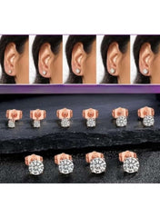 5-Pair Silver Color-Plated Cubic Zirconia Stud Earrings Set – Multiple Sizes