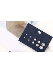 5-Pair Silver Color-Plated Cubic Zirconia Stud Earrings Set – Multiple Sizes